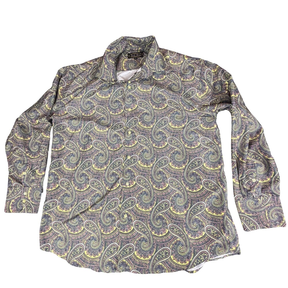 Daniel Ellissa Shirt Mens 3XL Yellow Paisley Button Down Long Sleeve